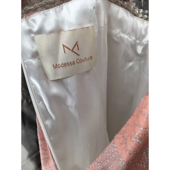 NWT Modessa Couture Light Pink Silver Beaded Ombré Illusion Gown Size 6 Prom - Picture 12 of 13